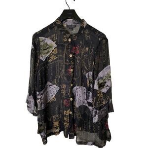 Citron Santa Monica Bird Asian Inspired Semi Shear blouse top women's size 1X